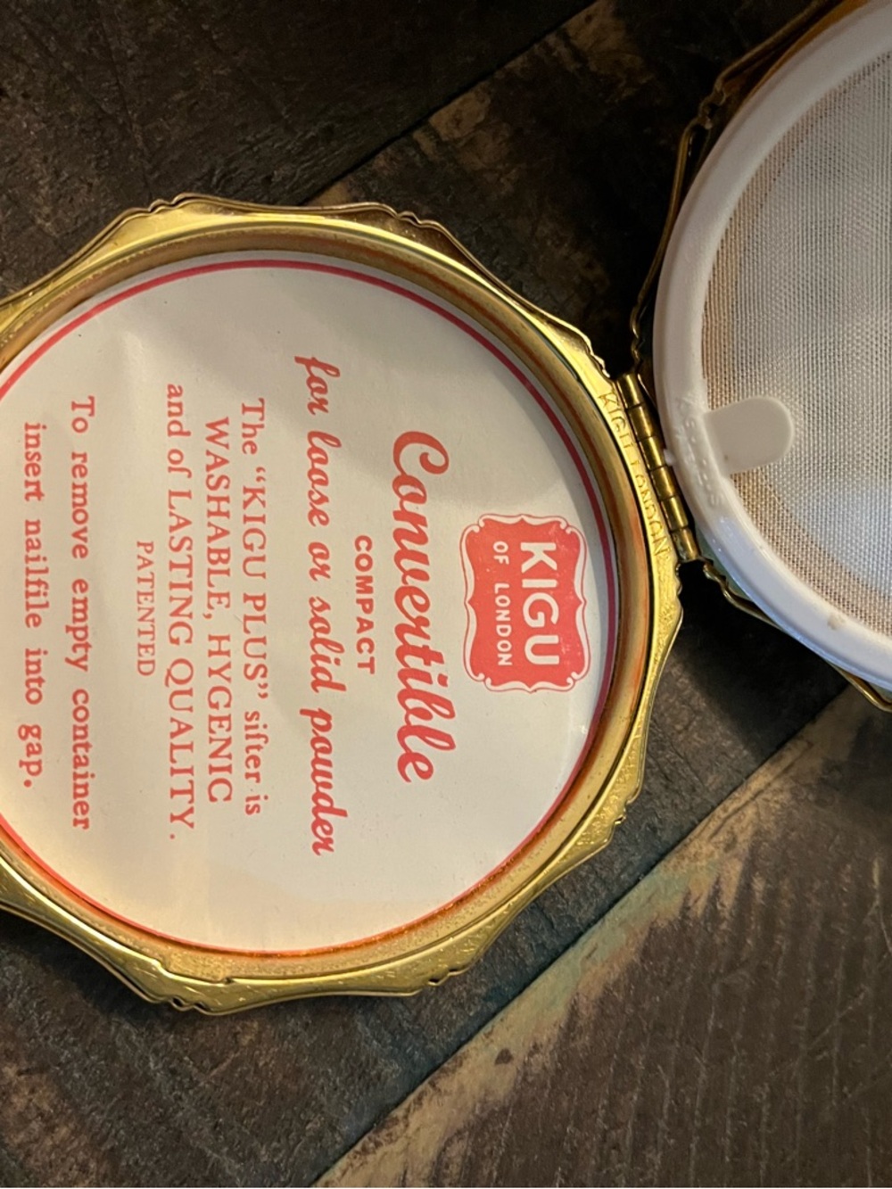 Vintage KIGU of London Jade & Gold Toned Powder Compact with Filter and Mirror - Picture 8 of 11